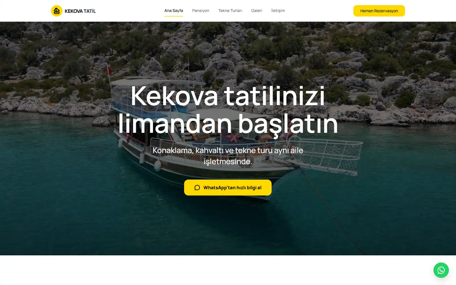 Kekova Tatil web sitesinin masaüstü ana sayfa görünümü