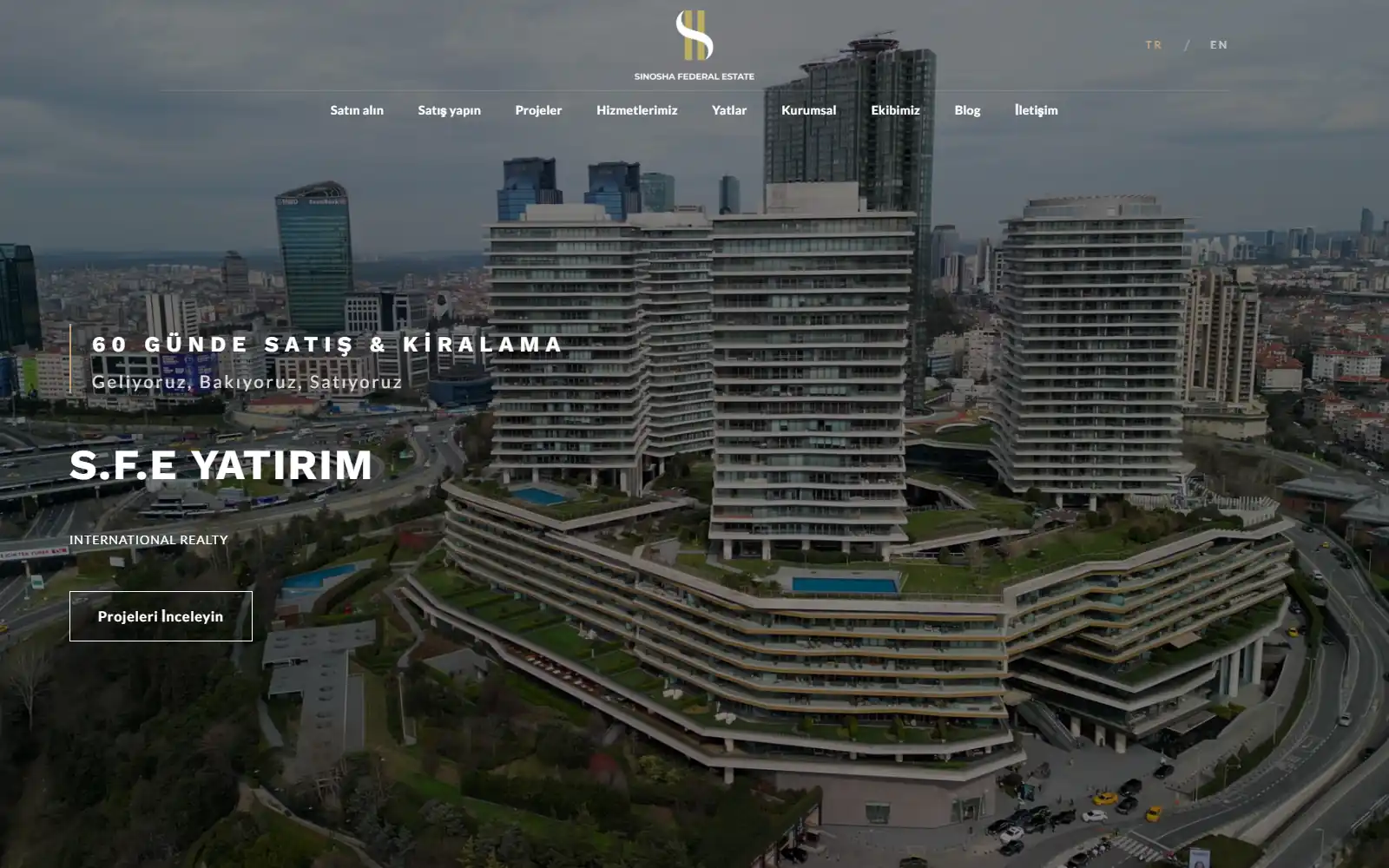 S.F.E Yatırım web sitesinin masaüstü ana sayfa görünümü