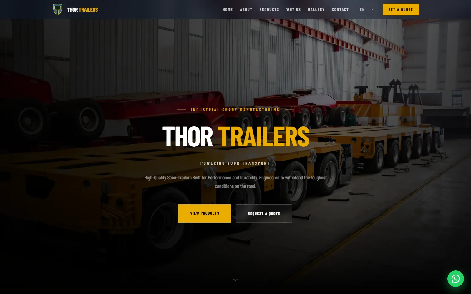 Thor Trailers web sitesinin masaüstü ana sayfa görünümü